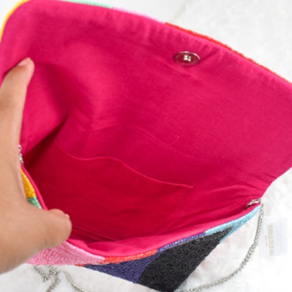 Multicolor Abstract Pattern Seed Bead Clutch Bag - Picture 3 of 8